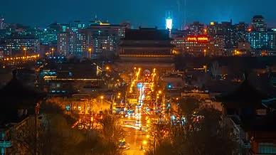 8K大气延时北京俯瞰鼓楼夜景车流视频的预览图